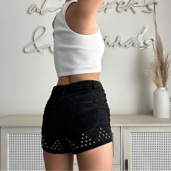 Studded High Waist Denim Shorts - Picture 3 of 4